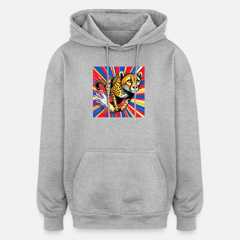 guépard - Sweat à capuche oversize unisexe - gris chiné