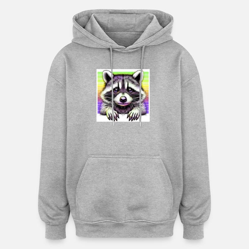 Raton laveur - Sweat à capuche oversize unisexe - gris chiné