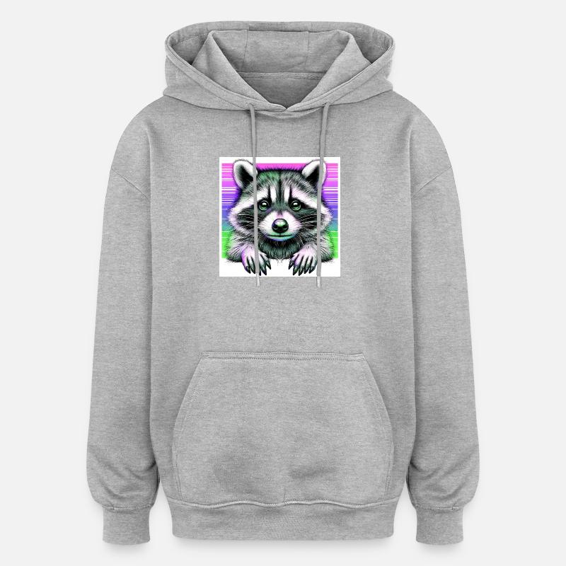 Raton laveur - Sweat à capuche oversize unisexe - gris chiné