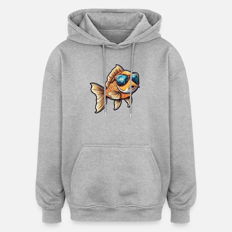 Vacances de bandes dessinées Poisson Rouge - Sweat à capuche oversize unisexe - gris chiné