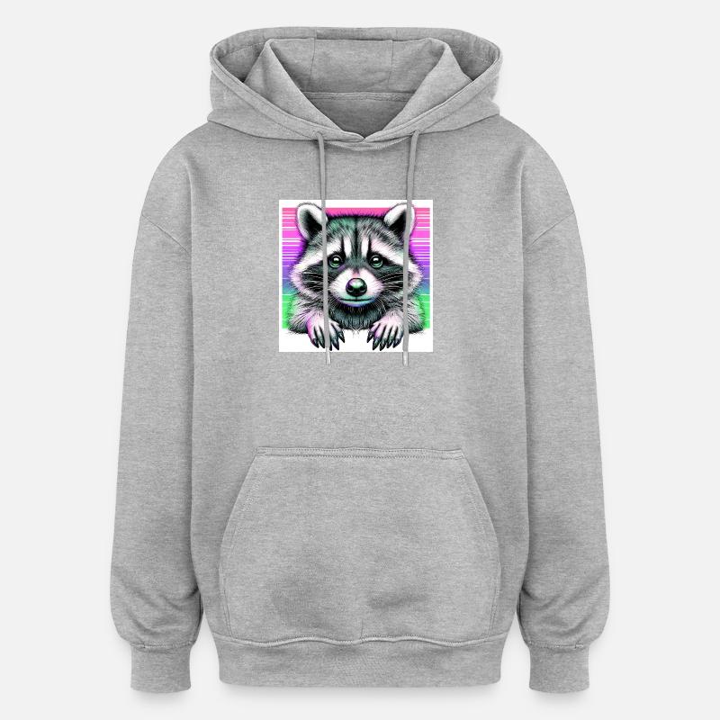 Raton laveur - Sweat à capuche oversize unisexe - gris chiné