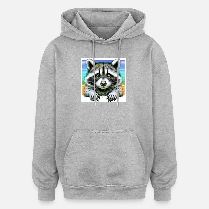 Raton laveur - Sweat à capuche oversize unisexe - gris chiné