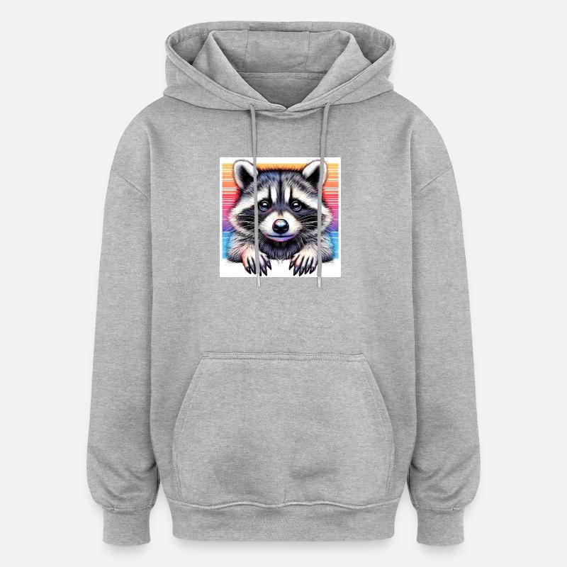 Raton laveur - Sweat à capuche oversize unisexe - gris chiné