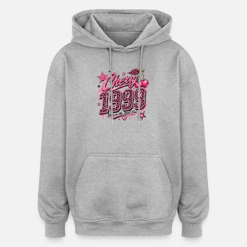Cerise Rose Léopard des années 1950 - Sweat à capuche oversize unisexe - gris chiné