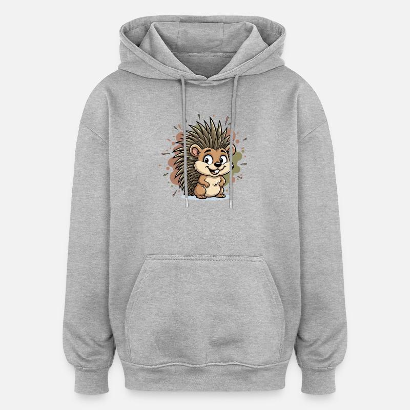 Cuddly Hedgehog Cartoon - Oversized Unisex Hoodie - heather grey