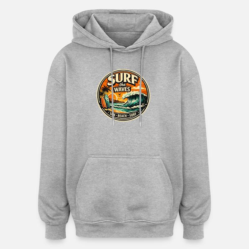 Surf the Waves - Oversized Unisex Hoodie - Grau meliert