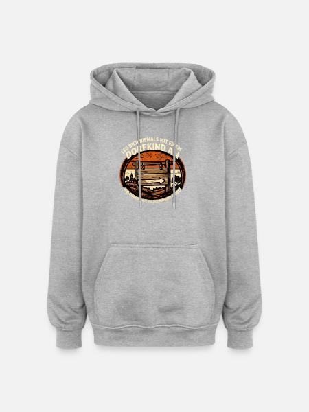 Dorfkind Warnschild Rustikal Retro - Oversized Unisex Hoodie - Grau meliert