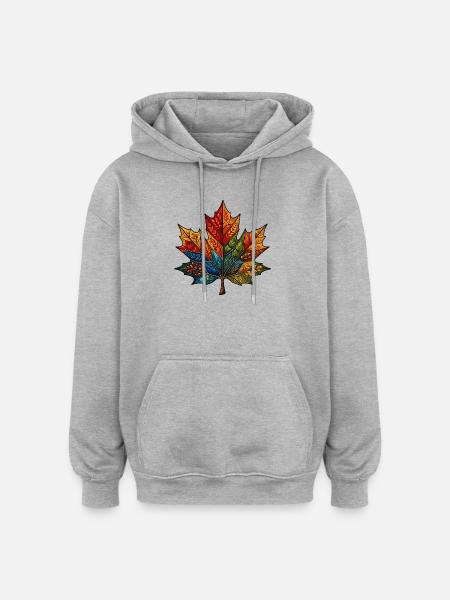 Kaleidoscope Autumn Leaf - Oversized Unisex Hoodie - heather grey