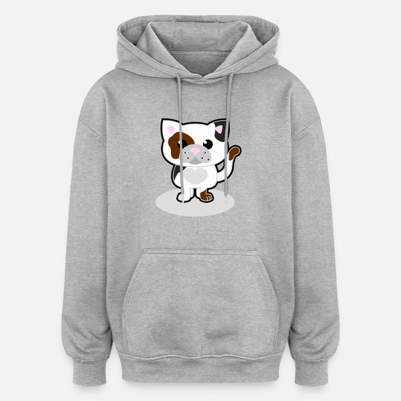 chat doux - Sweat à capuche oversize unisexe - gris chiné