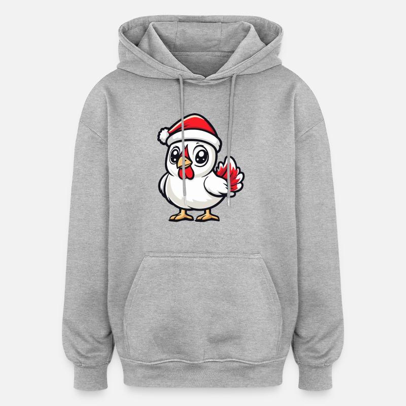 Coq Noël - Sweat à capuche oversize unisexe - gris chiné