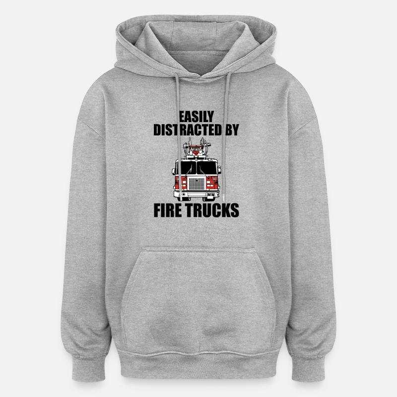 Easily distracted by fire trucks - Oversized Unisex Hoodie - heather grey