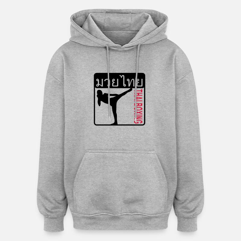 Boxe thaï - Sweat à capuche oversize unisexe - gris chiné