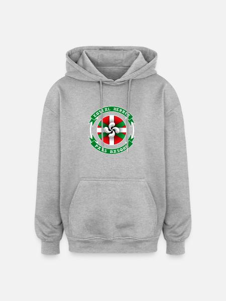 Pays Basque - Euskal Herria - Sweat à capuche oversize unisexe - gris chiné