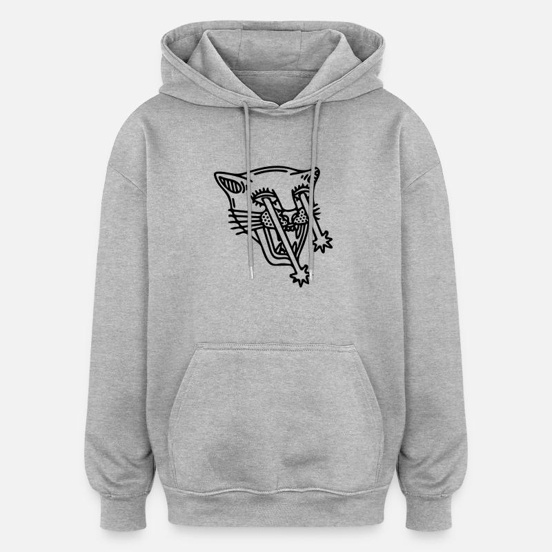 chat lion - Sweat à capuche oversize unisexe - gris chiné