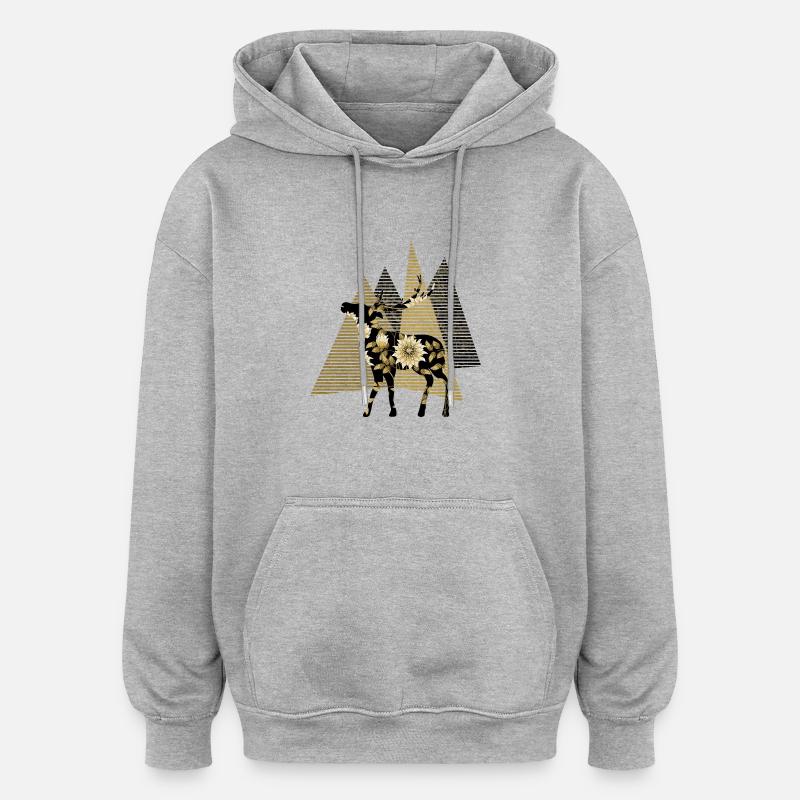 Cerf - Sweat à capuche oversize unisexe - gris chiné