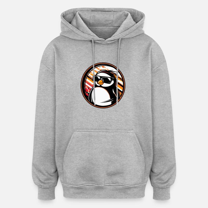 Pingouin Bande dessinée Cool Été - Sweat à capuche oversize unisexe - gris chiné