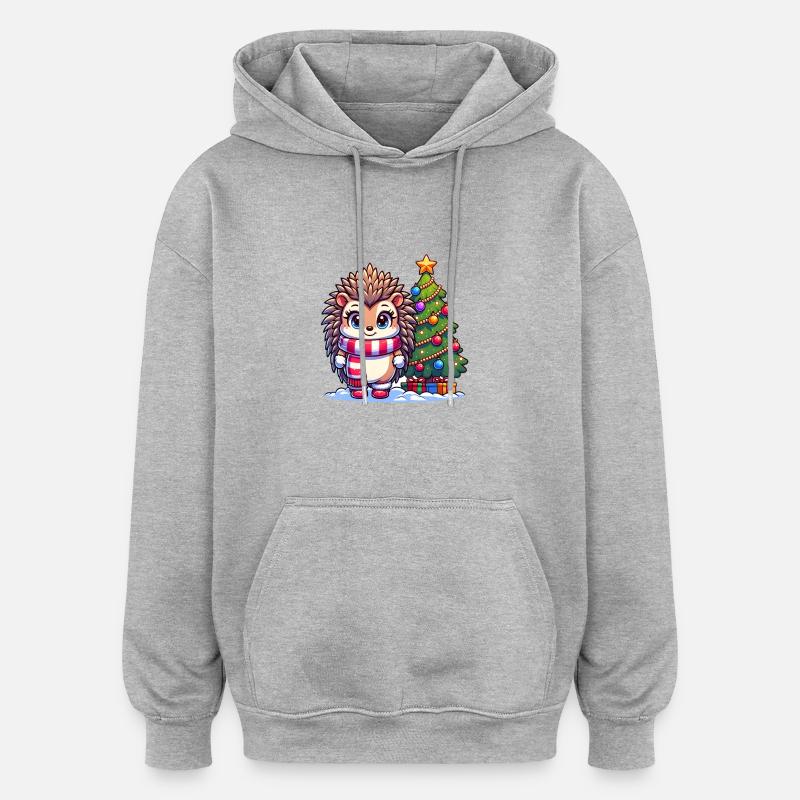 Noël hérisson - Sweat à capuche oversize unisexe - gris chiné