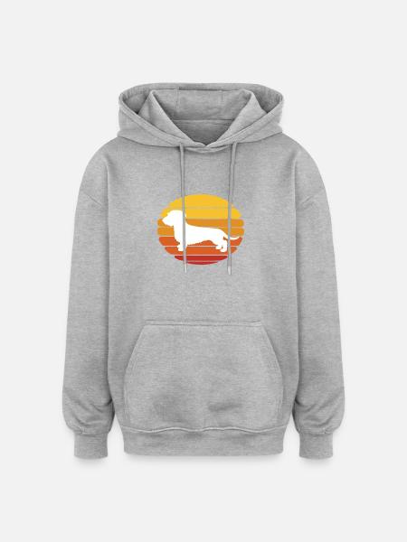 Chien Teckel Sunset Design - Sweat à capuche oversize unisexe - gris chiné