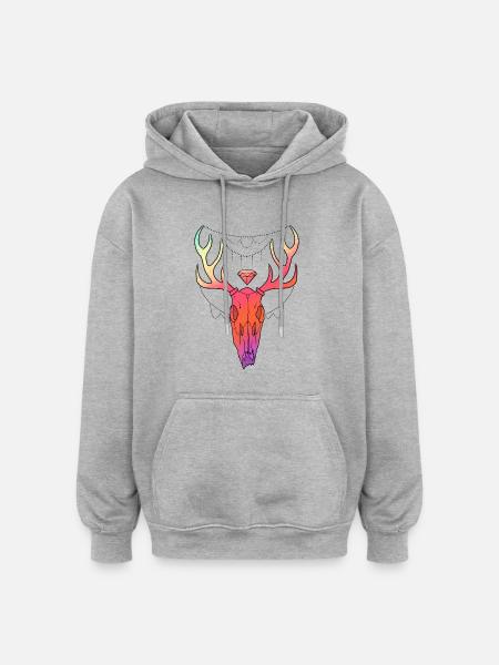 Crâne d'art ligne Stag - Sweat à capuche oversize unisexe - gris chiné
