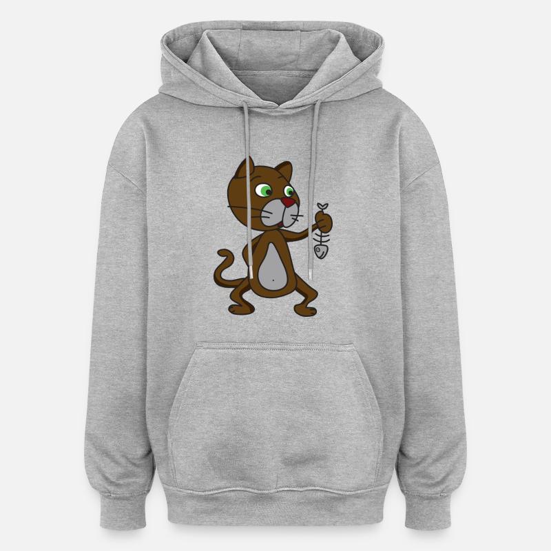 Poisson chat - Sweat à capuche oversize unisexe - gris chiné