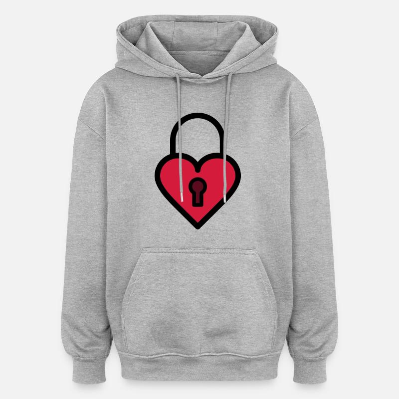 Vorhängeschloss, Liebesschloss - Oversized Unisex Hoodie - Grau meliert