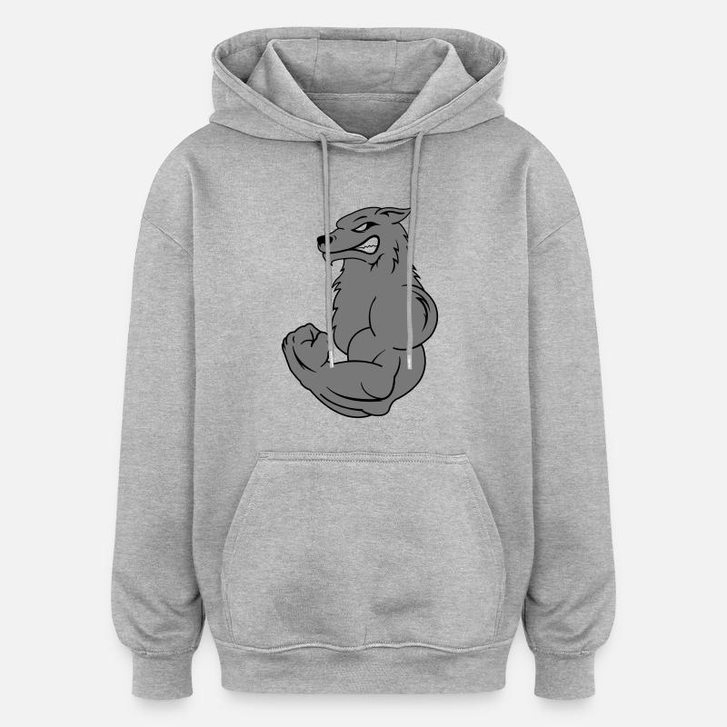 strong_wolf_2 - Sweat à capuche oversize unisexe - gris chiné