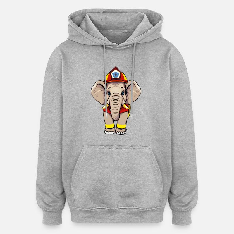 Héros Éléphant Pompier - Sweat à capuche oversize unisexe - gris chiné