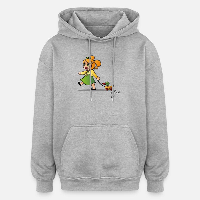 Fille avec canard - Sweat à capuche oversize unisexe - gris chiné