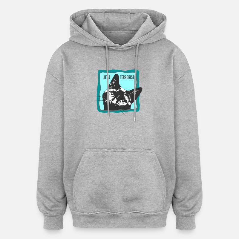 Katzenporträt mit Slogans - Oversized Unisex Hoodie - Grau meliert