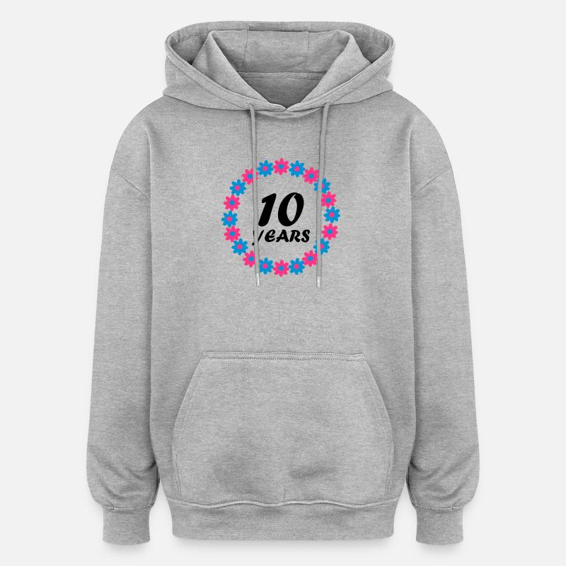 10 ans - Sweat à capuche oversize unisexe - gris chiné
