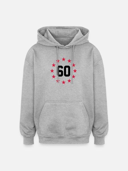 60 ans - Sweat à capuche oversize unisexe - gris chiné