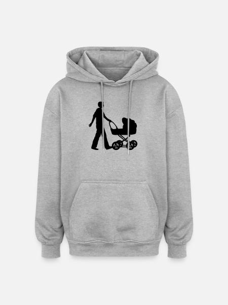 vater kind kinderwagen - Oversized Unisex Hoodie - Grau meliert