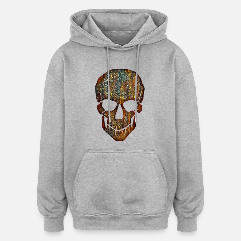 Flower Skull - Sweat à capuche oversize unisexe - gris chiné