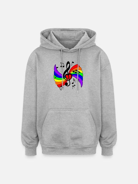 Musiktaste mit Regenbogen und Musiknoten - Oversized Unisex Hoodie - Grau meliert
