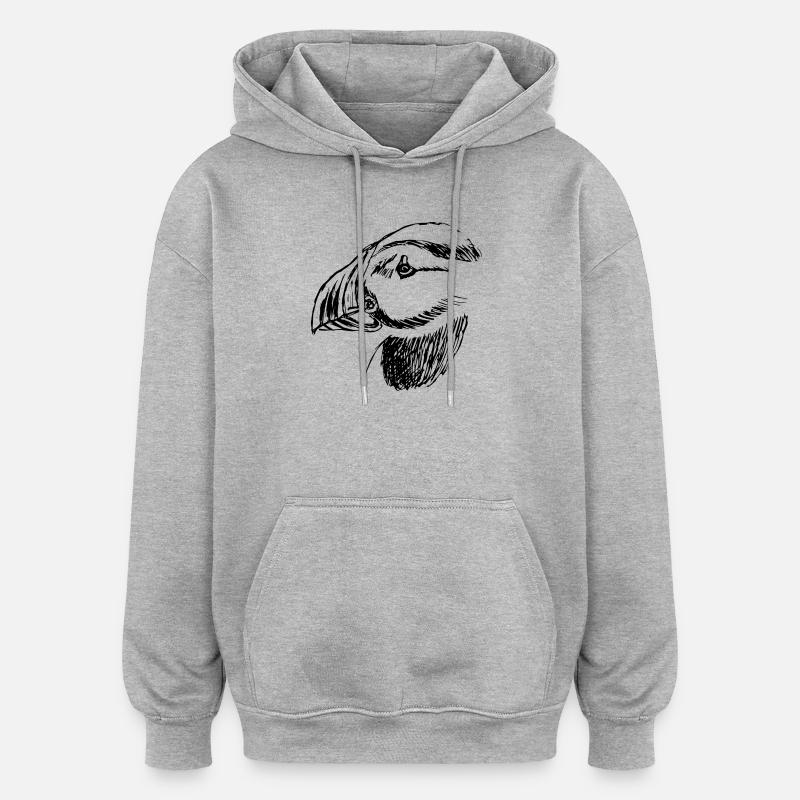 Oiseau macareux dessiné à la main - Sweat à capuche oversize unisexe - gris chiné