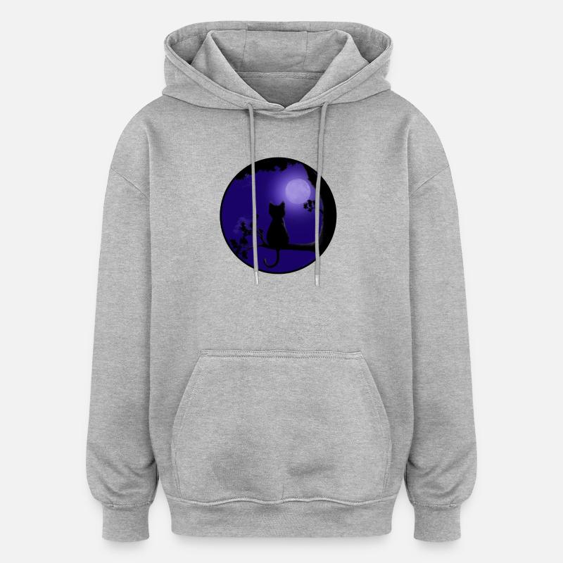 Cat Moon - Sweat à capuche oversize unisexe - gris chiné