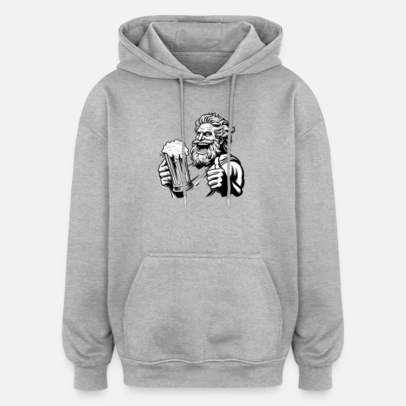 Zeus mit Bier - Oversized Unisex Hoodie - Grau meliert