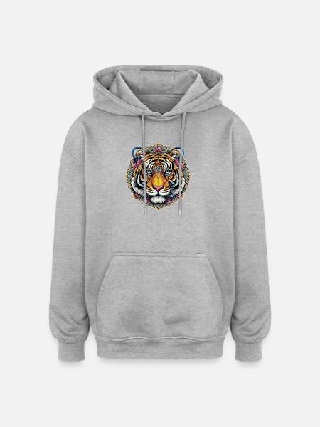 Tiger mit Mandalas verziert - Oversized Unisex Hoodie - Grau meliert