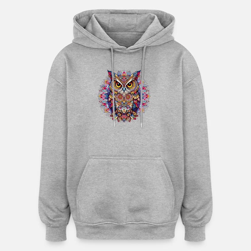 Eule mit Mandalas verziert - Oversized Unisex Hoodie - Grau meliert