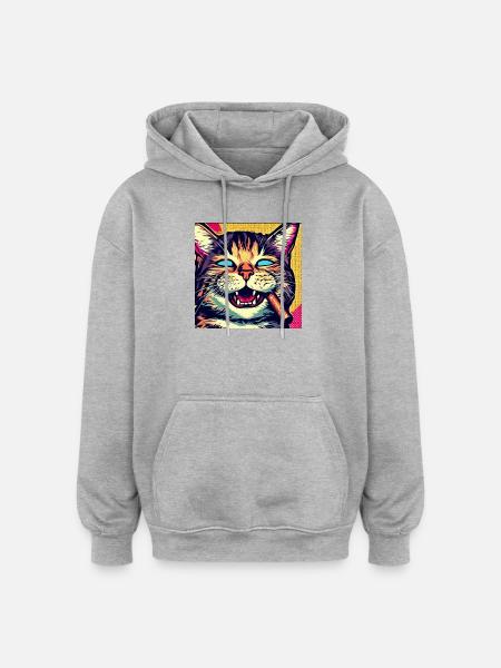 Chat Pop Art Fauve Fumeur - Sweat à capuche oversize unisexe - gris chiné