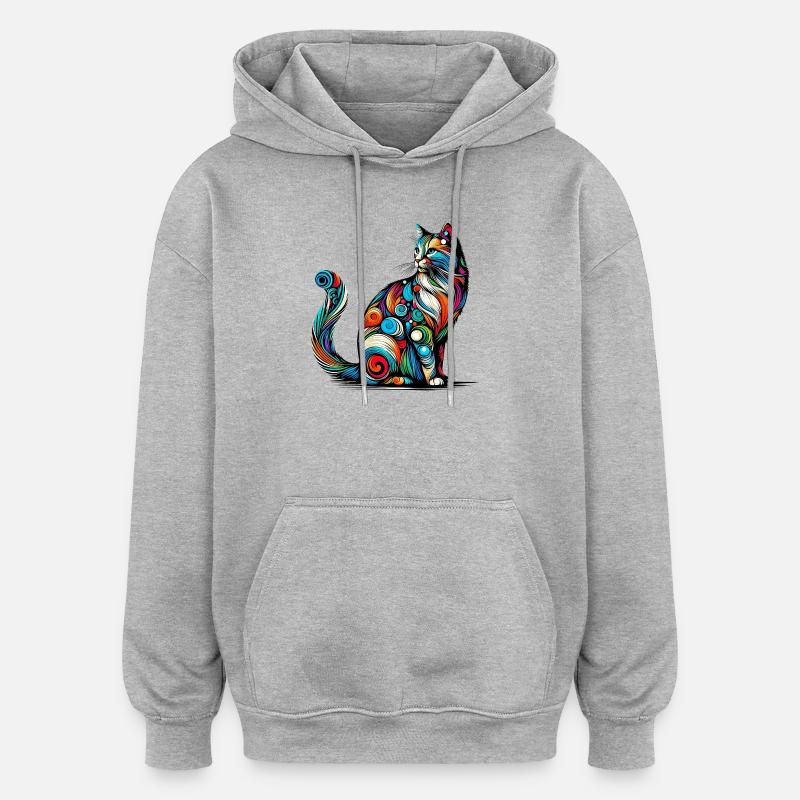 Katze - Oversized Unisex Hoodie - Grau meliert
