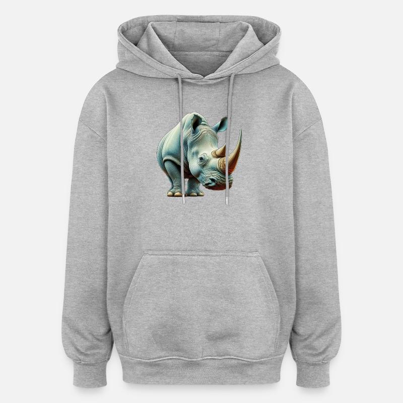 Rhinocéros - Sweat à capuche oversize unisexe - gris chiné