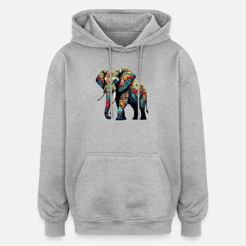 Éléphant - Sweat à capuche oversize unisexe - gris chiné