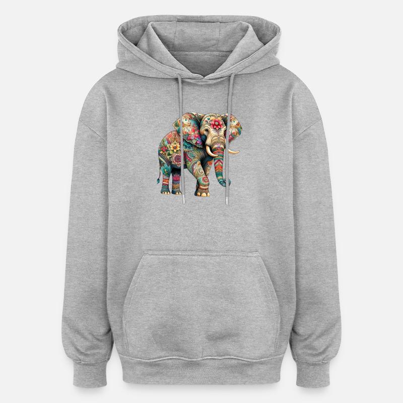 Elefant - Oversized Unisex Hoodie - Grau meliert