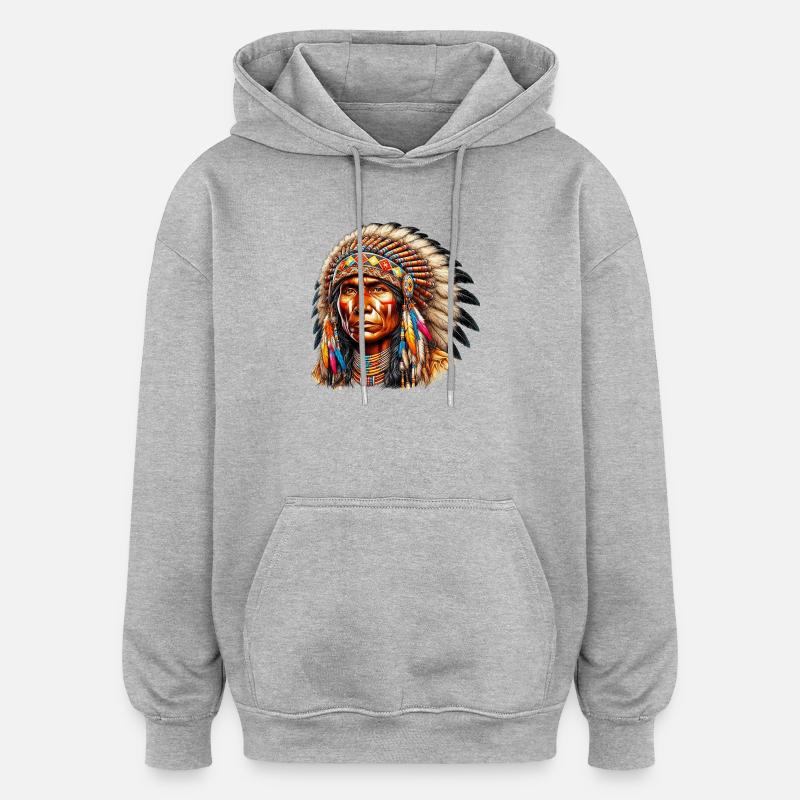 Indiano d'America Pellerossa Americano - Felpa con cappuccio unisex oversize - grigio melange