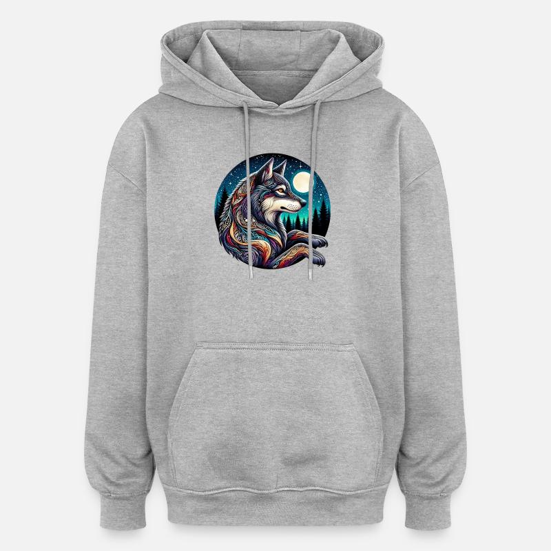 Wolf - Oversized Unisex Hoodie - Grau meliert