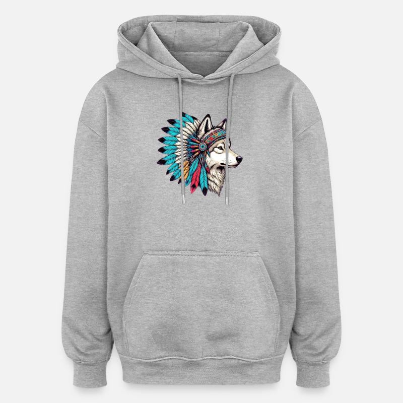 Loup amérindien Peaux-rouges d’Amérique - Sweat à capuche oversize unisexe - gris chiné