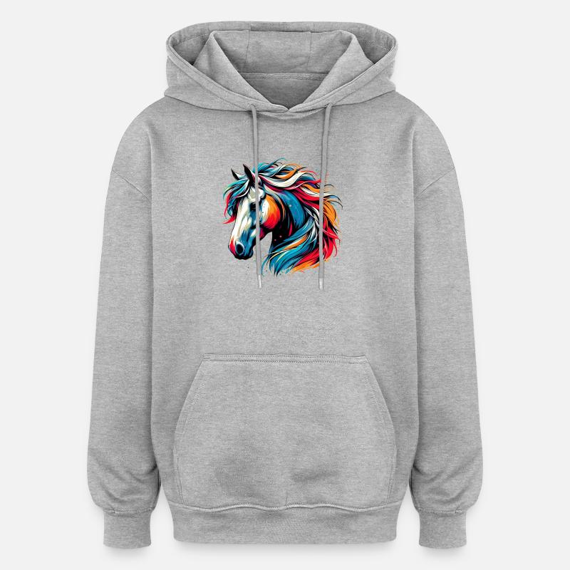 Cheval - Sweat à capuche oversize unisexe - gris chiné