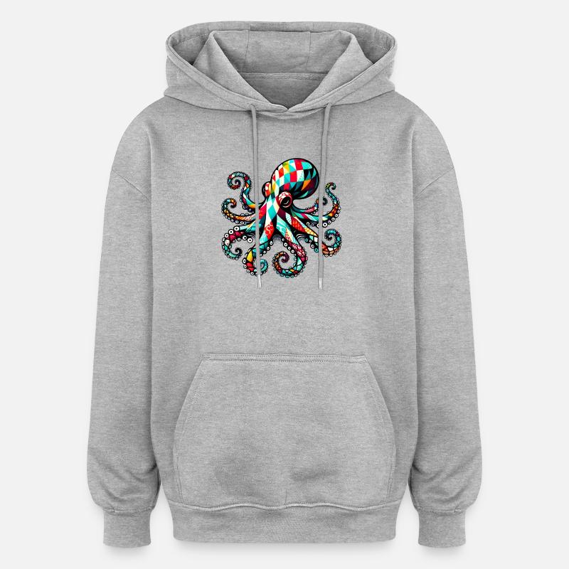 Pieuvre - Sweat à capuche oversize unisexe - gris chiné