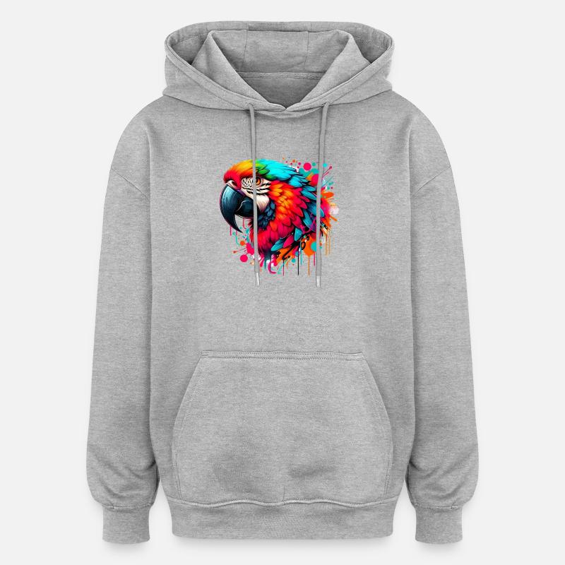 Perroquet - Sweat à capuche oversize unisexe - gris chiné